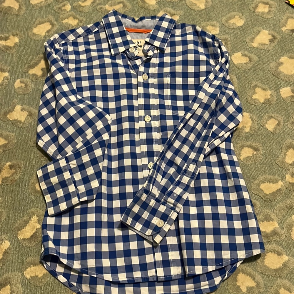 Mini Boden size 5-6 blue plaid button down shirt